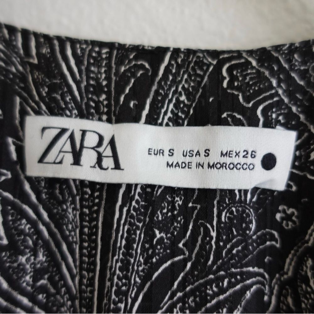 ZARA Paisley Print Grey/Black Maxi Tie Waste Dress Size S - Picture 4 of 14